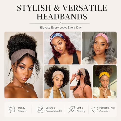 Kachanaa 6-Pack Boho Style Non-Slip Hair Headbands for Women & Teens - Elastic & Breathable Turbans
