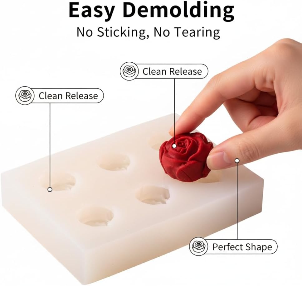 Rose Candy Mold - 6-Cavity Silicone Molds for Chocolate, Fondant & Ice Cubes | Perfect for Cake Decorating & Baking