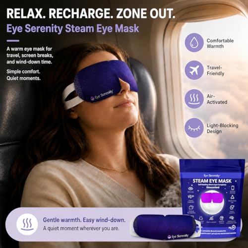 Eye Serenity Steam Eye Mask, Heated Eye Mask, Self Heating Warm Compress for Dry Eyes, Fast Relief for Stye, Puffy Sensitive Eyes, Moist Heat, Gift for Women and Men - Unscented