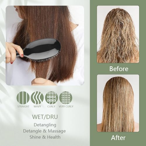 GlamorDove Boar Bristle Hair Extension Brush for Smoothing & Detangling
