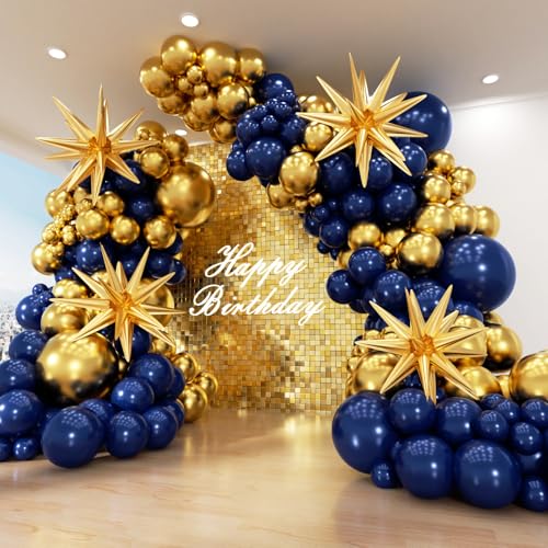 Navy Blue & Gold Balloon Arch Garland Kit - 153pcs for Parties
