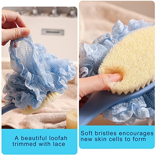 HONOMA 16in Shower Back Scrubber Brush with Nylon Bristles & Mesh Loofah - Curved Non-Slip Handle