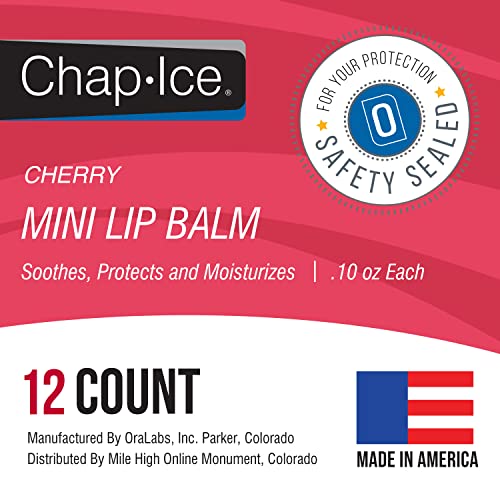 Chap-Ice Cherry Mini Lip Balm – 12-Count Pack with Vitamin E
