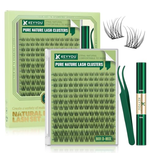 KEYYOU Wispy Lash Clusters Kit N01, 8-16mm D Curl Natural Lashes for Beginners