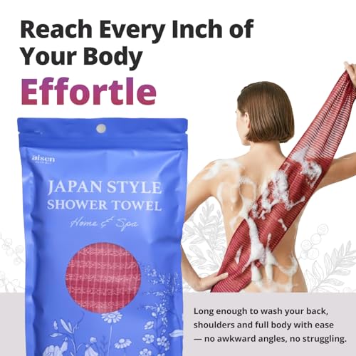 Aisen Japanese Exfoliating Shower Towel - 47" Extra-Long Body Scrubber