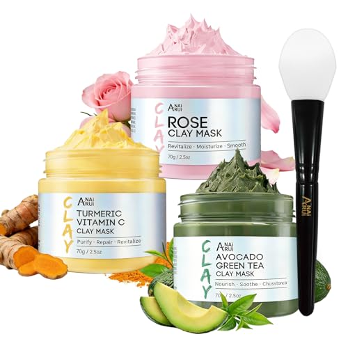 ANAI RUI Pink Clay Mask Set - Turmeric, Rose & Avocado 2.5 oz