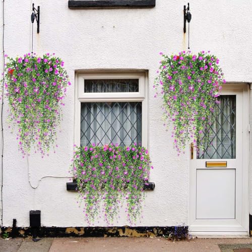 Artificial Hanging Flowers - 3 Pcs UV Resistant Faux Plants for Indoor & Outdoor Decor