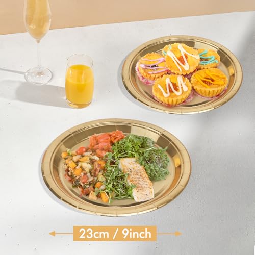 Gold Disposable Paper Plates - 50 Pcs 9 Inch Dinner Plates Set