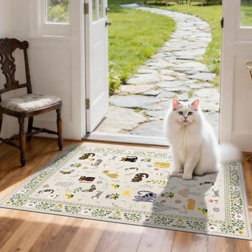 Non-Slip 2x3 Area Rug - Washable, Waterproof, Soft Beige Carpet for Entryway, Kitchen, Bathroom
