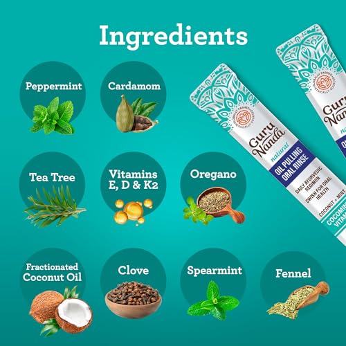 GuruNanda Coconut Oil Pulling Mouthwash Sachets, 0.34 Fl Oz (Pack of 14)