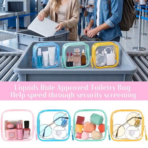 12 Pcs Pastel Clear Makeup Bags - TSA Approved Travel Pouches