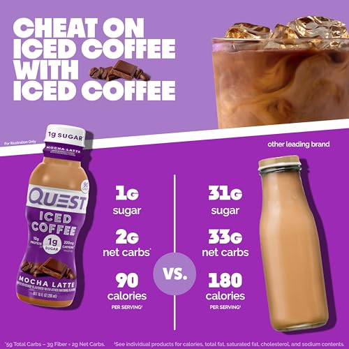 Quest Mocha Latte Iced Coffee - 10g Protein, 1g Sugar, 200mg Caffeine, 4 Pack
