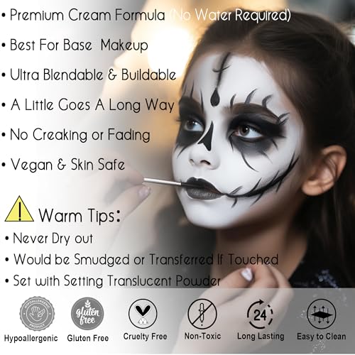 CCBeauty White & Black Face Body Paint Stick - Waterproof SFX Makeup for Halloween