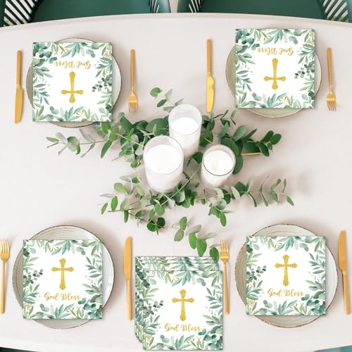 100-Pack God Bless Communion Napkins - Cross Design, 5x5 inches
