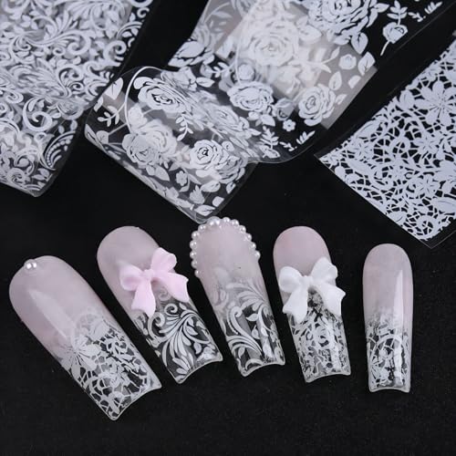 Qdsuh Lace01 Black & White Floral Nail Foil Sheets - DIY Nail Art Transfer