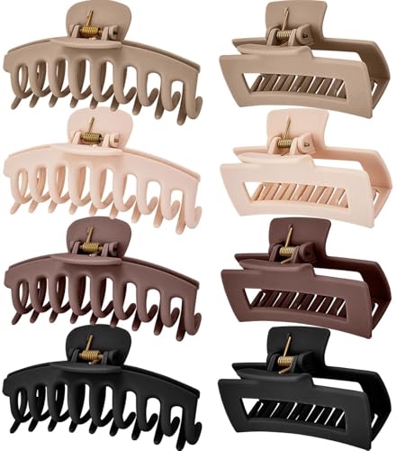 Mia Klein Non-Slip Hair Claw Clips Without Hairpin - 8 Pack, Matte Finish, Strong Hold