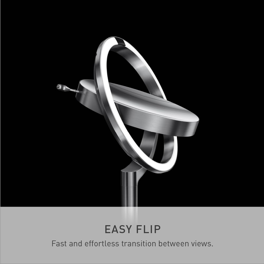 simplehuman Sensor Mirror Trio, 1X 5X 10X Magnification, Round Rechargeable Beauty Makeup Mirror, Tru-Lux® Full-Spectrum Light, Dual Light Settings, Adjustable Brightness, Brushed Stainless Steel