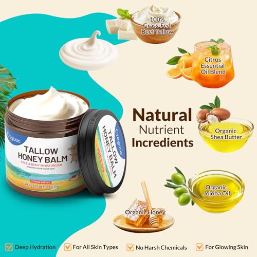 Auteli Grass-Fed Beef Tallow & Honey Balm 4oz - Natural Moisturizer for Face & Body, Sensitive Skin