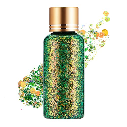 Green Gold Glitter Gel for Face & Body - Waterproof & Long-Lasting