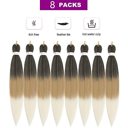 MIYPMUNS 26 Inch Pre-Stretched Ombre Braiding Hair 8 Packs Brown Blonde 1B/27/613
