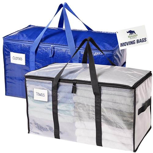 RUGGED RHINO Heavy Duty Extra Large Moving Bags - 50Lbs Capacity, Waterproof & Puncture Resistant, 2 Pack