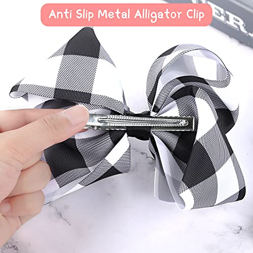 Syhood 2 Pcs Buffalo Plaid Hair Bows with Alligator Clips - Black & White