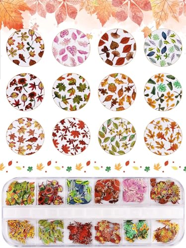 Maple Leaves Nail Art Sequins - 3D Fall Stickers, 2 Boxes