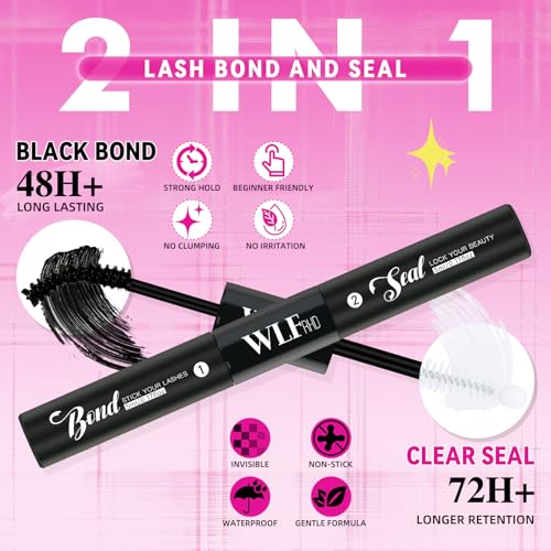 WLFRHD Black Lash Bond & Seal Kit with Remover for Eyelash Extensions - 15ml