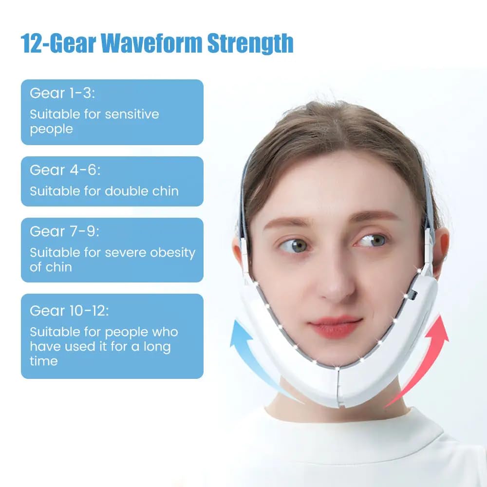 Electric Double Chin Device and V-Face Machine with 6 Modes – Intelligent Face Slimming Massager for Chin Lift, Jawline Definition, V-Face Shaping and Facial Contouring