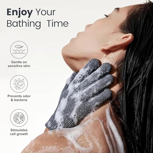Yiclick Grey Exfoliating Gloves 12-Pack Body Scrub Mitts for Shower & Bath