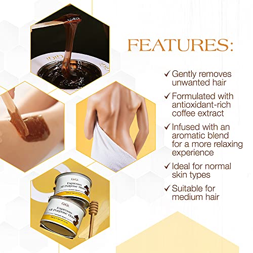GIGI Espresso All Purpose Honee Soft Wax 14 oz for Face & Body Hair Removal - Antioxidant Infused