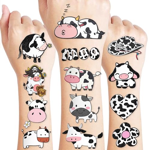 60 Pre-Cut Cow Temporary Tattoos for Kids - Party Favors