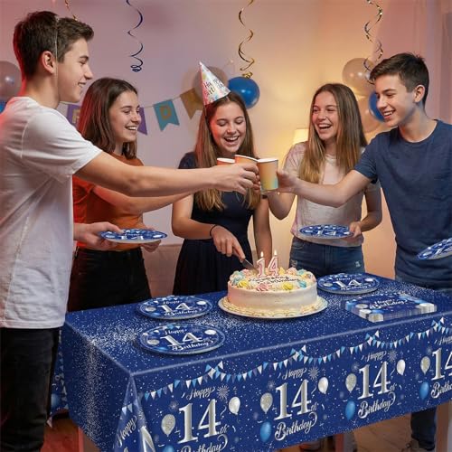 14th Birthday Party Decorations Set - Blue & Silver, 41PCS Tableware for 20 Guests