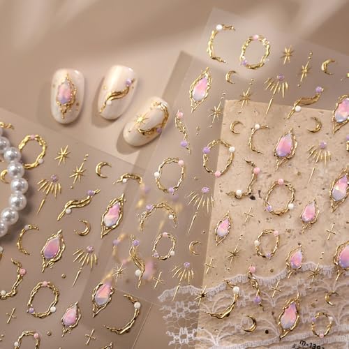 5D Embossed Gold Star Nail Art Stickers - Self-Adhesive Decals