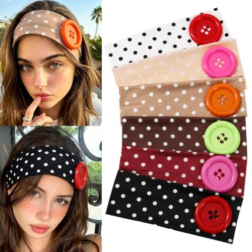 6 Pack Polka Dot Headbands for Women - Y2K Button Hairbands