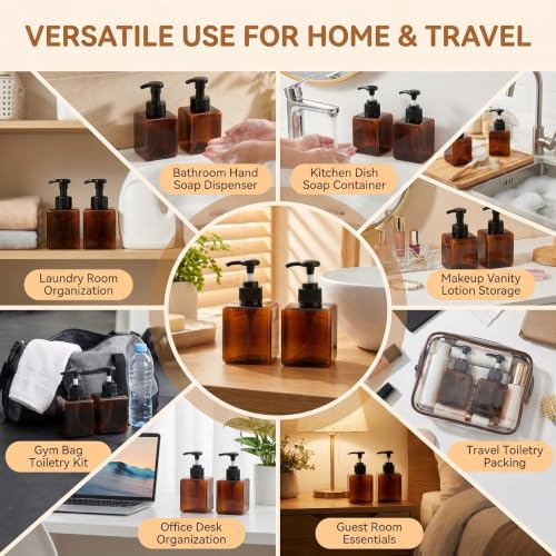 2 Pack 250ml Refillable Plastic Pump Bottles for Liquid Soap & Toiletries