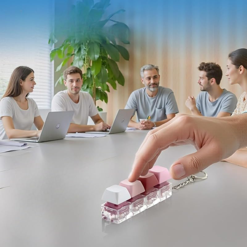 Keyboard Fidget Toy Set - 4-in-1 Decompression Button Keychain for Stress Relief | Pink & Green