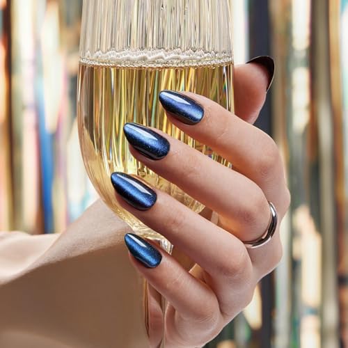 VSALON Almond Short Press on Nails Mini Pack - Dark Blue Cat Eye