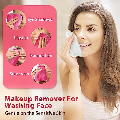 Pink Reusable Makeup Remover Cloths 12 Pack - Gentle Microfiber Facial Towels