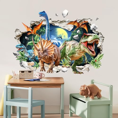 3D Dinosaur Wall Decals for Kids - Jungle Breakthrough Stickers