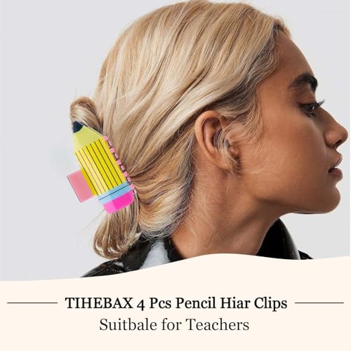 Tihebax Yellow Pencil Hair Clips for Teachers & Students 4-Pack - Cute School Spirit Hair Accessories