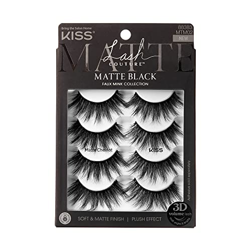 KISS Matte Black Faux Mink Lashes, 18mm-20mm, 4 Pairs