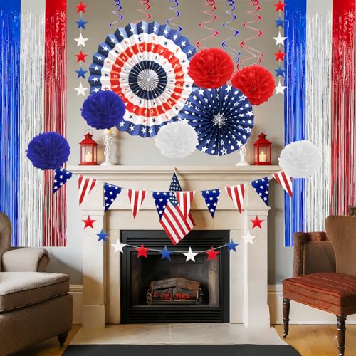 28-Piece 4th of July Patriotic Decorations Set – Red, White & Blue