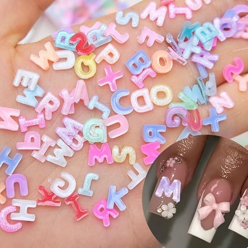 300Pcs Colorful Letter Nail Charms - 3D Resin Rhinestones for Nail Art