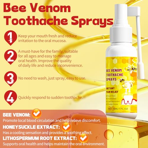 URMNI Bee Venom Toothache Spray for Adults - Yellow, Instant Tooth Pain Relief