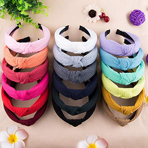 SIQUK 18-Pack Wide Turban Top Knot Headbands for Women, Soft Fabric