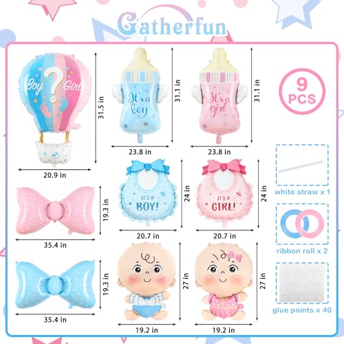 Gender Reveal Balloon Decoration Set - 9 Pcs with Boy & Girl Balloons