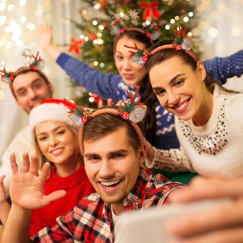 Crowye 6 Pcs Christmas Reindeer Antlers Headband - Mushroom Pine Branch