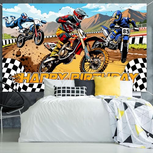 Dirt Bike Birthday Banner Backdrop - Motocross Party Decorations
