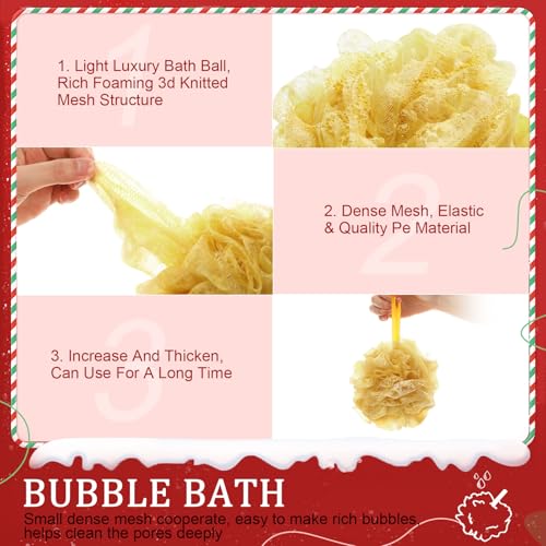 FuWeave Christmas Bath Loofah Sponge Set - 12 Pcs Red, Green, Gold Exfoliating Shower Sponges